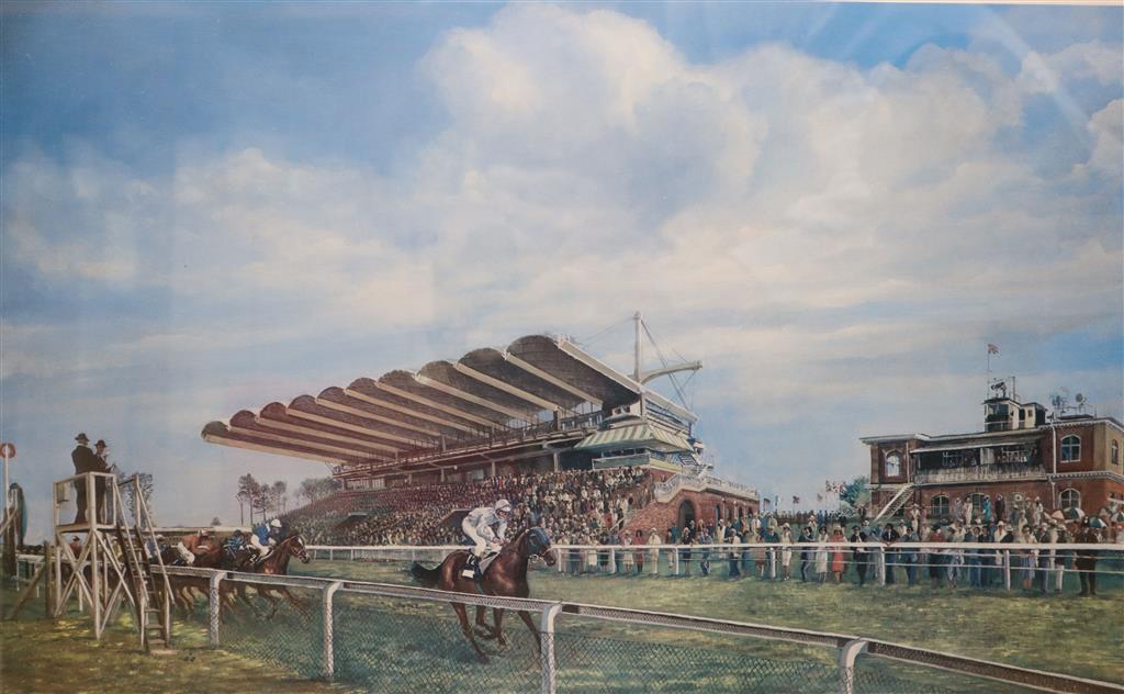 M. Rhys Jenkins, limited edition print, The New Grandstand at Goodwood 1980, signed, 33 x 47cm